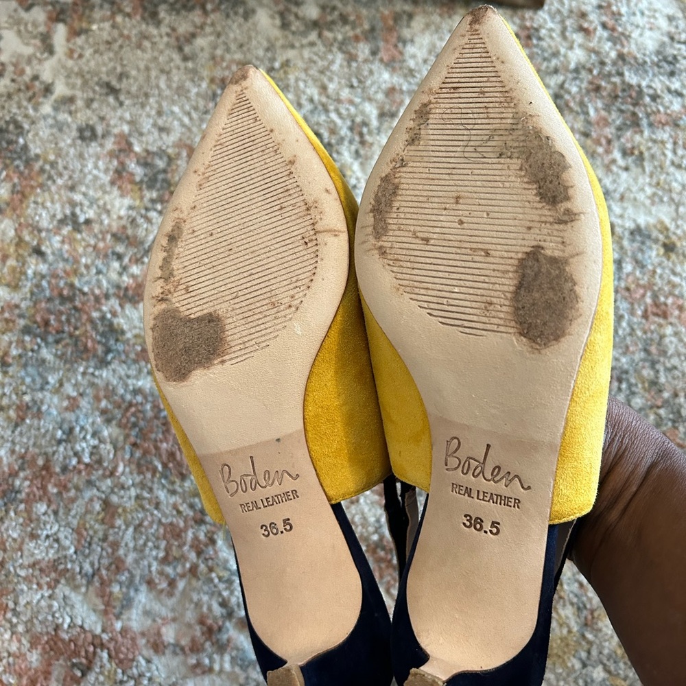 Boden Yellow Heeled Slingbacks with Textured Fabric - Picture 5 of 7